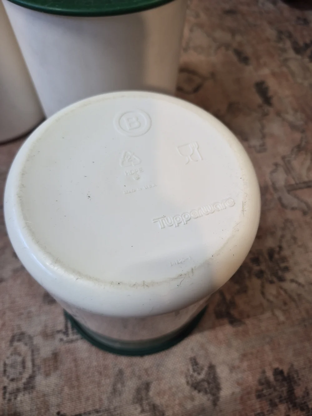 Tupperware White Canister Set with Green Lids Vintage - 4 Piece Touch Close